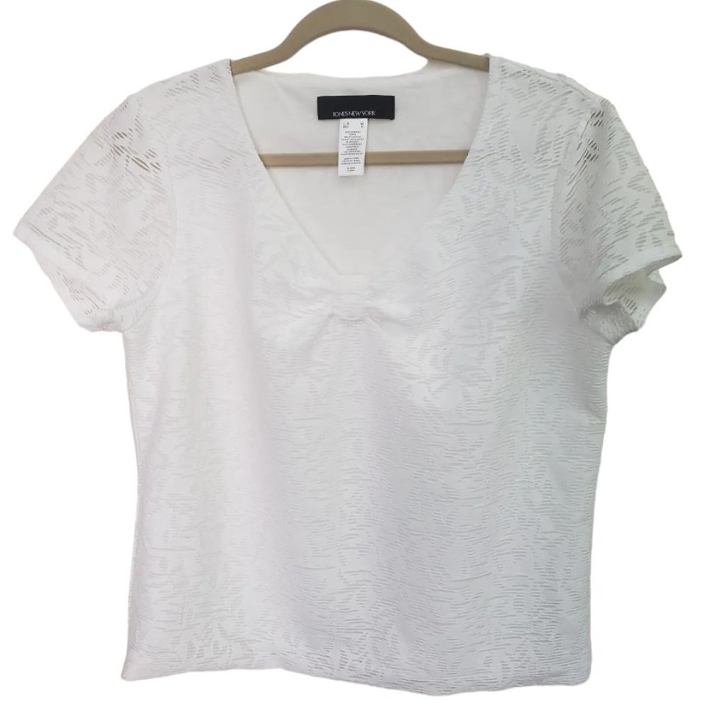 JONES NEW YORK Women's White Lace Blouse Size M Made in Taiwan
